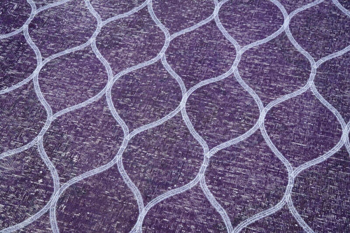 Geometric Carpet Mor Geometrik Pamuk Yün El Dokuma Halısı 145x379 Agacan