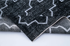 Geometric Carpet Siyah Geometrik Pamuk Yün El Dokuma Halısı 145x405 Agacan