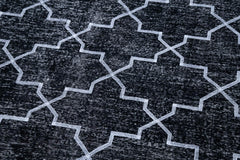 Geometric Carpet Siyah Geometrik Pamuk Yün El Dokuma Halısı 145x405 Agacan