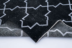 Geometric Carpet Siyah Geometrik Pamuk Yün El Dokuma Halısı 142x350 Agacan