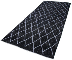 Geometric Carpet Siyah Geometrik Pamuk Yün El Dokuma Halısı 145x350 Agacan
