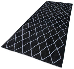 Geometric Carpet Siyah Geometrik Pamuk Yün El Dokuma Halısı 148x382 Agacan