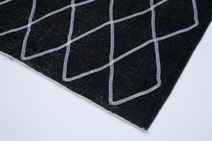 Geometric Carpet Siyah Geometrik Pamuk Yün El Dokuma Halısı 148x382 Agacan