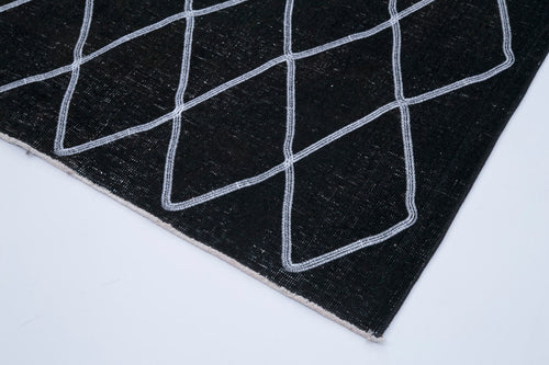 Geometric Carpet Siyah Geometrik Pamuk Yün El Dokuma Halısı 148x382 Agacan