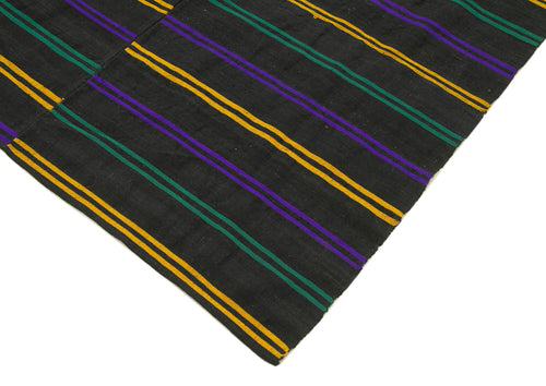 Striped Kilim Siyah Çizgili Pamuk Yün El Dokuma Halısı 198x290 Agacan