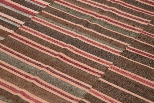 Striped Kilim Kahverengi Çizgili Pamuk Yün El Dokuma Halısı 182x261 Agacan