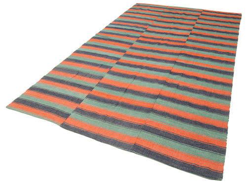 Striped Kilim Turuncu Çizgili Pamuk Yün El Dokuma Halısı 183x333 Agacan