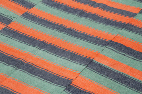 Striped Kilim Turuncu Çizgili Pamuk Yün El Dokuma Halısı 183x333 Agacan