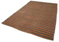 Striped Kilim Kahverengi Çizgili Pamuk Yün El Dokuma Halısı 202x304 Agacan