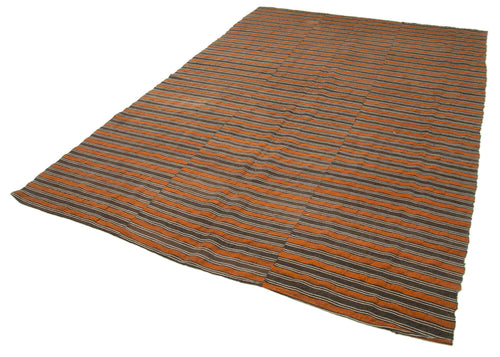 Striped Kilim Kahverengi Çizgili Pamuk Yün El Dokuma Halısı 202x304 Agacan
