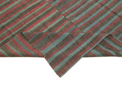 Striped Kilim Turkuaz Çizgili Pamuk Yün El Dokuma Halısı 216x270 Agacan