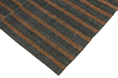 Striped Kilim Kahverengi Çizgili Pamuk Yün El Dokuma Halısı 203x310 Agacan