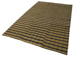 Striped Kilim Kahverengi Çizgili Pamuk Yün El Dokuma Halısı 163x272 Agacan