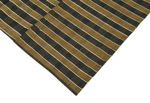 Striped Kilim Kahverengi Çizgili Pamuk Yün El Dokuma Halısı 163x272 Agacan