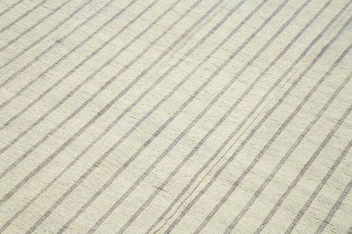 Striped Kilim Bej Çizgili Pamuk Yün El Dokuma Halısı 188x351 Agacan