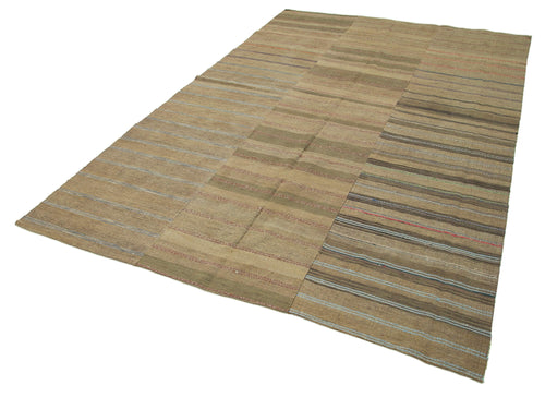 Striped Kilim Kahverengi Çizgili Pamuk Yün El Dokuma Halısı 185x291 Agacan