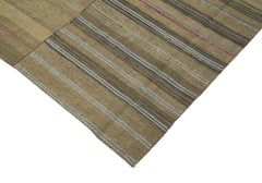 Striped Kilim Kahverengi Çizgili Pamuk Yün El Dokuma Halısı 185x291 Agacan