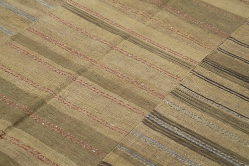 Striped Kilim Kahverengi Çizgili Pamuk Yün El Dokuma Halısı 185x291 Agacan