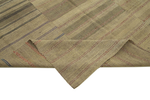 Striped Kilim Kahverengi Çizgili Pamuk Yün El Dokuma Halısı 185x291 Agacan