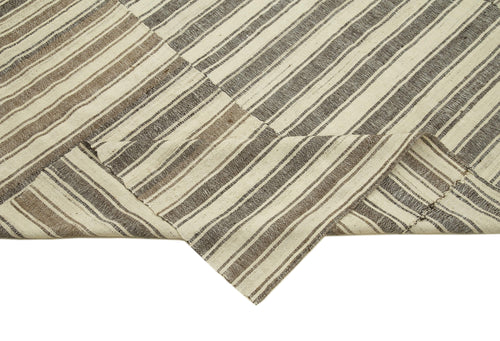 Striped Kilim Bej Çizgili Pamuk Yün El Dokuma Halısı 200x255 Agacan
