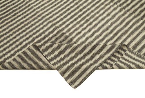 Striped Kilim Kahverengi Çizgili Pamuk Yün El Dokuma Halısı 204x310 Agacan
