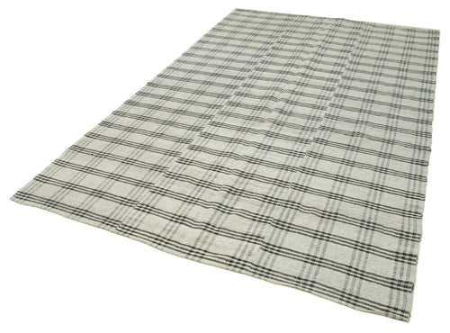 Striped Kilim Bej Çizgili Pamuk Yün El Dokuma Halısı 182x305 Agacan