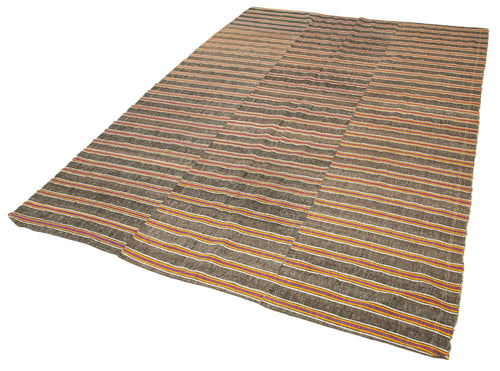Striped Kilim Kahverengi Çizgili Pamuk Yün El Dokuma Halısı 180x265 Agacan