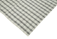 Striped Kilim Beyaz Çizgili Pamuk Yün El Dokuma Halısı 185x300 Agacan