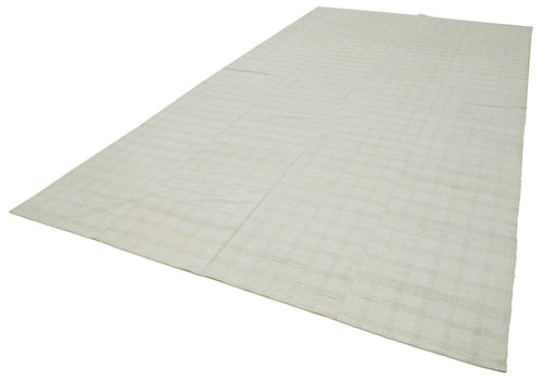 Striped Kilim Beyaz Çizgili Pamuk Yün El Dokuma Halısı 233x414 Agacan