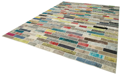 Kırk Yama Pembe Patchwork Pamuk Yün El Dokuma Halısı 303x408 Agacan