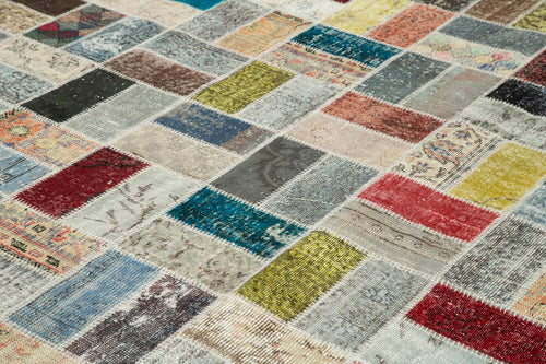 Kırk Yama Pembe Patchwork Pamuk Yün El Dokuma Halısı 293x412 Agacan