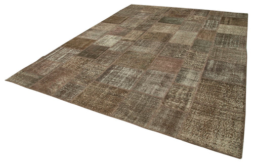 Kırk Yama Kahverengi Patchwork Pamuk Yün El Dokuma Halısı 297x405 Agacan