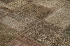 Kırk Yama Kahverengi Patchwork Pamuk Yün El Dokuma Halısı 297x405 Agacan