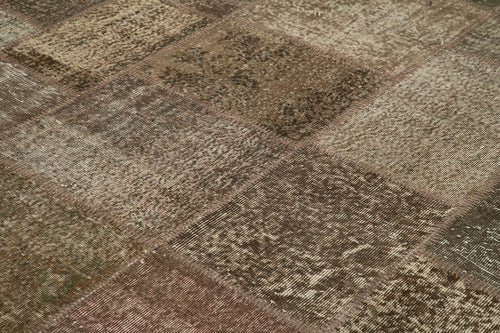 Kırk Yama Kahverengi Patchwork Pamuk Yün El Dokuma Halısı 297x405 Agacan