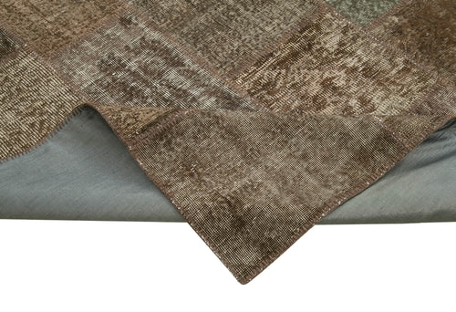 Kırk Yama Kahverengi Patchwork Pamuk Yün El Dokuma Halısı 297x405 Agacan