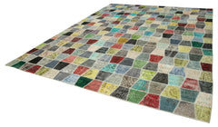 Kırk Yama Gri Patchwork Pamuk Yün El Dokuma Halısı 307x401 Agacan