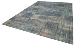 Kırk Yama Mavi Patchwork Pamuk Yün El Dokuma Halısı 296x400 Agacan