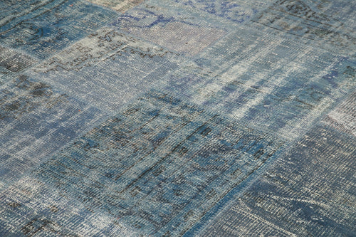Kırk Yama Mavi Patchwork Pamuk Yün El Dokuma Halısı 296x400 Agacan