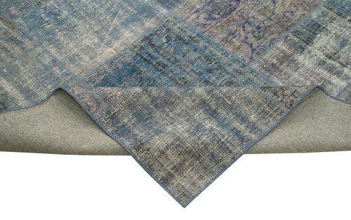 Kırk Yama Mavi Patchwork Pamuk Yün El Dokuma Halısı 296x400 Agacan