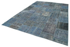 Kırk Yama Mavi Patchwork Pamuk Yün El Dokuma Halısı 235x353 Agacan