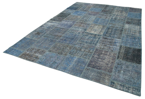 Kırk Yama Mavi Patchwork Pamuk Yün El Dokuma Halısı 235x353 Agacan