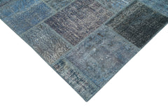 Kırk Yama Mavi Patchwork Pamuk Yün El Dokuma Halısı 235x353 Agacan