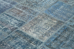 Kırk Yama Mavi Patchwork Pamuk Yün El Dokuma Halısı 235x353 Agacan