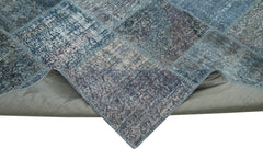 Kırk Yama Mavi Patchwork Pamuk Yün El Dokuma Halısı 235x353 Agacan