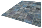 Kırk Yama Mavi Patchwork Pamuk Yün El Dokuma Halısı 253x353 Agacan