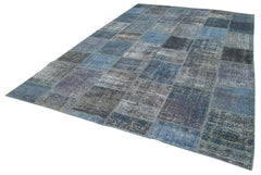 Kırk Yama Mavi Patchwork Pamuk Yün El Dokuma Halısı 253x353 Agacan