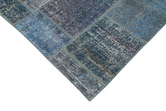 Kırk Yama Mavi Patchwork Pamuk Yün El Dokuma Halısı 253x353 Agacan