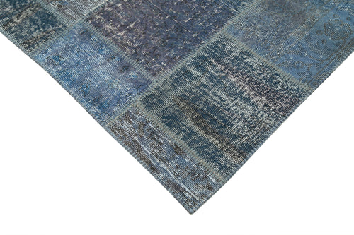 Kırk Yama Mavi Patchwork Pamuk Yün El Dokuma Halısı 253x353 Agacan