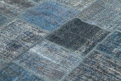 Kırk Yama Mavi Patchwork Pamuk Yün El Dokuma Halısı 253x353 Agacan