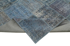 Kırk Yama Mavi Patchwork Pamuk Yün El Dokuma Halısı 253x353 Agacan